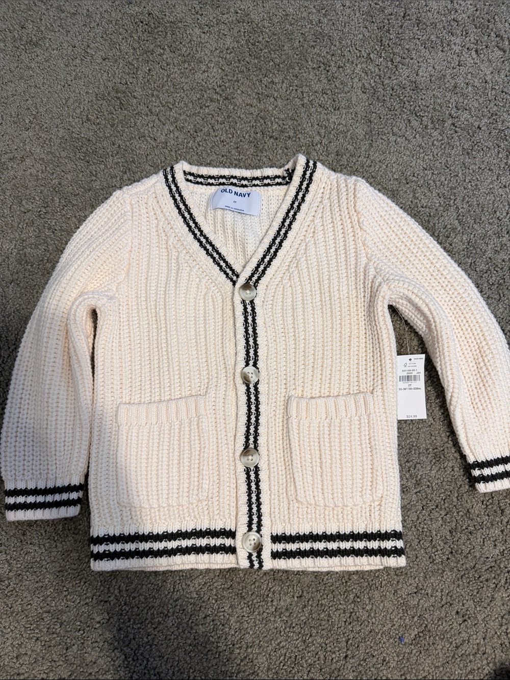 Old Navy Cream Knit Cardigan with Black Stripe Trim - Kids